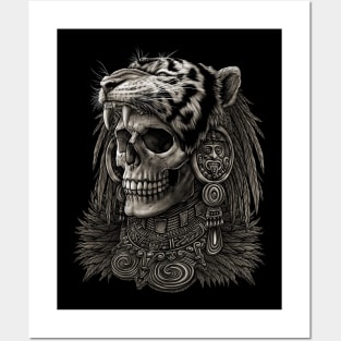 Aztec skull Warrior Tiger Headdress Posters and Art